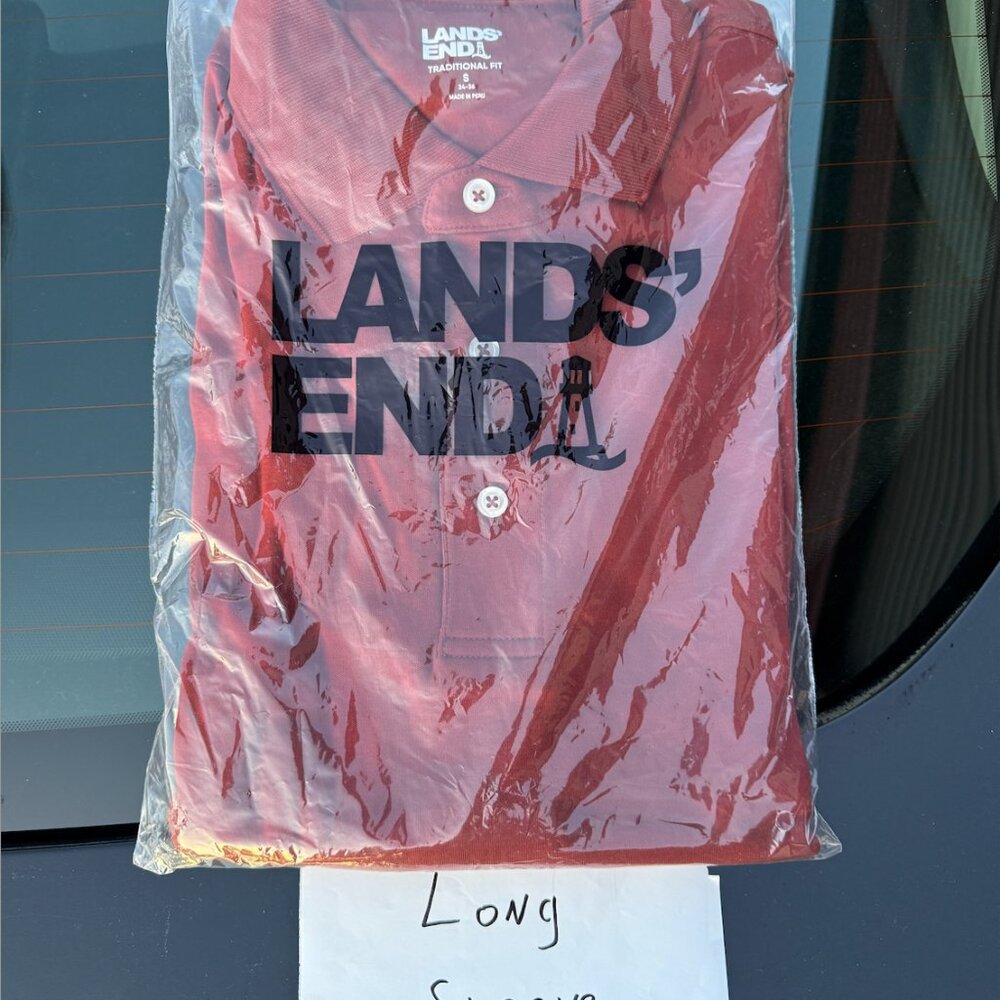 Lands' End Men's M/T-2XL Regular/Tall Long Sleeve Cotton Supima Polo Shirt Rust